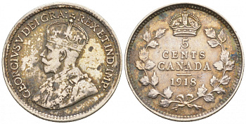Канада 5 центов 1918 Георг V (1910-1936) KM 22 серебро 44-126