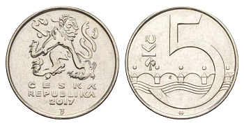Чехия 5 крон 2017 KM 8 сталь плакированная никелем 4633-721