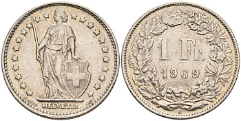 Швейцария 1 франк 1969 KM 24а медно-никель 92-916