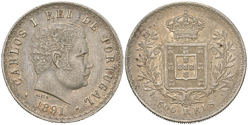 Португалия 500 реалов 1891 Карлуш I (1889-1908) KM 535 серебро 272-442