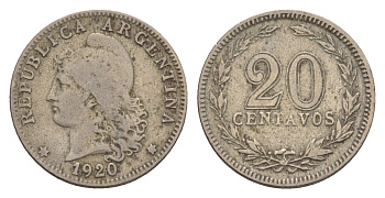 Аргентина 20 сентаво 1920 KM 36 медно-никель 4655-1021