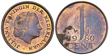 Нидерланды 1 цент 1980 Юлиана (1949-1980) KM 180 бронза UNC 220-528