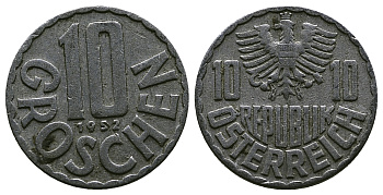 Австрия 10 грошей 1952 KM 2878 алюминий 4384-1125