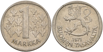 Финляндия 1 марка 1971 S KM 49a медно-никель 4177-617