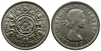 Великобритания 2 шиллинга (флорин) 1967 Елизавета II (1952-2022) KM 906, Spink 4146 медно-никель 4382-821