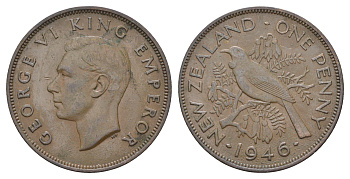Новая Зеландия 1 пенни 1946 Георг VI (1936-1952), новозеландский туи KM 13 бронза   4403-1233