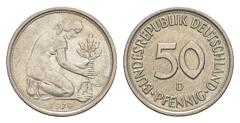 ФРГ 50 пфеннигов 1979 D KM 109.2, J. 384a медно-никель 4636-1258
