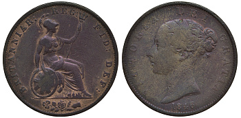 Великобритания 1/2 пенни 1846 Виктория (1837-1901) KM 726, Spink 3949 медь 4111-513