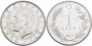 Турция 1 лира 1977 Мустафа Кемаль Ататюрк KM 889а.2 нержавеющая сталь 4529-1231