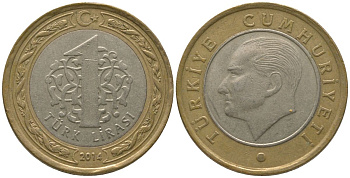 Турция 1 лира 2014 KM 1244 биметалл 4561-1043