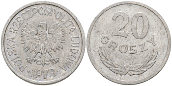 Польша 20 грошей 1973 MW KM А47, Parchimowicz 208m алюминий XF 188-744