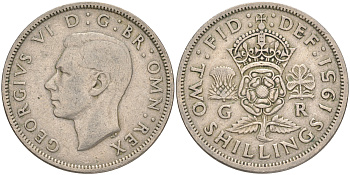 Великобритания 2 шиллинга (флорин) 1951 Георг VI (1936-1952) KM 878, Spink 4107 медно-никель 189-626