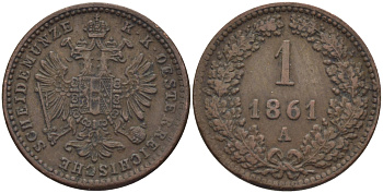 АВСТРИЯ 1 КРЕЙЦЕР 1861 А KM 2186 медь 100-134