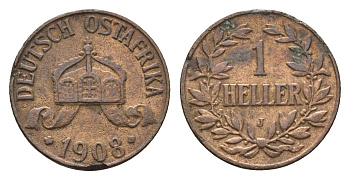 Германская Восточная Африка 1 геллер 1908 J KM 7 бронза 4154-358