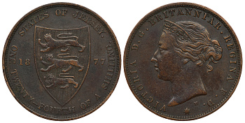 Джерси 1/24 шиллинга 1877 H, Виктория (1837-1901) KM 7 бронза 4393-154