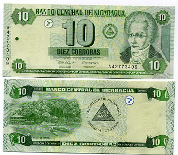 Никарагуа 10 кордоба 2002 Мигель Ларрейнага Pick 191 бумага UNC (пресс) 447-70-5-1