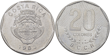 КОСТА-РИКА 20 КОЛОН 1983 v KM 216.1 нержавеющая сталь 82-131
