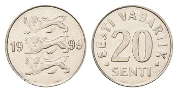Эстония 20 сентов 1999 KM 23a сталь плакированная латунью 4615-1143