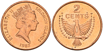 Соломоновы Острова 2 цента 1987 Елизавета II (1953-) KM 25 сталь плакированная бронзой aUNC 4566-1044