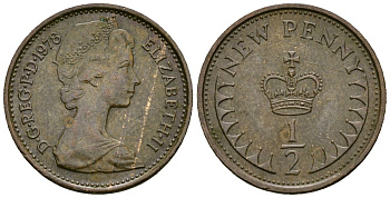 Великобритания 1/2 пенни 1978 Елизавета II (1952-2022) KM 914, Spink 4239 бронза 4173-818