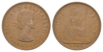 Великобритания 1 пенни 1966 Елизавета II (1952-2022) KM 897, Spink 4157 бронза 4634-932