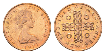 Остров Мэн 1 пенни 1971 KM 20 бронза UNC 4623-546