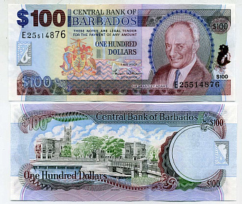 Барбадос 100 долларов  2007 Сэр Грэнтли Герберт Адамс Pick 70 бумага UNC (пресс) 451-60-3
