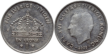 Швеция 1 крона 2003 Карл XVI Густав (1973- ) KM 894 медно-никель 4179-711