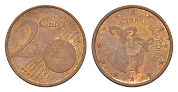 Кипр 2 евроцента 2008 KM 79 сталь плакированная медью 4630-462
