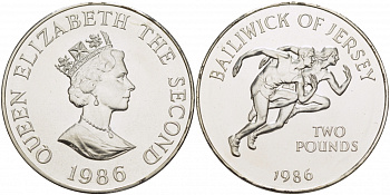 Джерси 2 фунта 1986 XIII игры Британского содружества в Эдинбурге KM 67.1a серебро UNC 1080-2-32