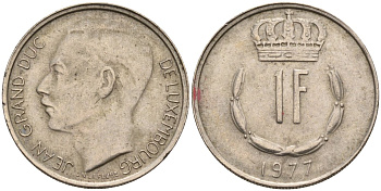 Люксембург 1 франк 1977 Герцог Жан (1964-1999) KM 55 медно-никель 4143-1242