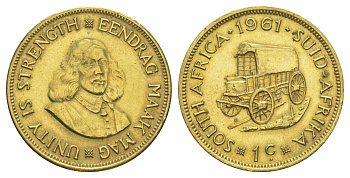 ЮАР 1 цент 1961 Ян ван Рибек KM 57 латунь 4645-913