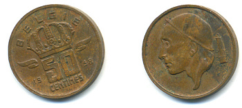 БЕЛЬГИЯ 50 САНТИМОВ 1958 BELGIE KM 149.1 бронза 86-1314