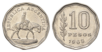 Аргентина 10 песо 1968 Гаучо KM 60 сталь плакированная никелем 4116-633