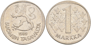 ФИНЛЯНДИЯ 1 МАРКА 1989 M KM 49а медно-никель 4556-832