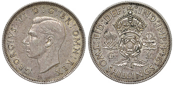 Великобритания 2 шиллинга (флорин) 1944 Георг VI (1936-1952) KM 855, Spink 4081 серебро 4178-1123