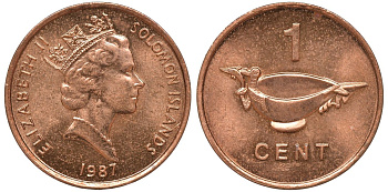 Соломоновы острова 1 цент 1987 Елизавета II (1953-) KM 24 сталь плакированная бронзой aUNC 4602-925