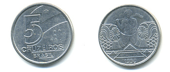 Бразилия 5 крузейро 1990 фермер KM 618.1 нержавеющая сталь aUNC 93-713