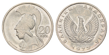 Греция 20 драхм 1973 год-тип KM 112 медно-никель UNC 4670-344
