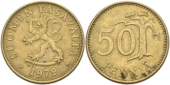 ФИНЛЯНДИЯ 50 ПЕННИ 1979 K KM 48 алюминиевая бронза 4563-435