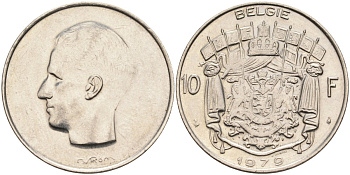 Бельгия 10 франков 1979 BELGIE, Бодуэн I (1951-1993) KM 156.1 никель 4586-1244