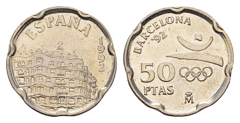 Испания 50 песет 1992 XXV летние Олимпийские Игры, Барселона 1992, Эмблема Олимпиады KM 906 медно-никель UNC 4702-257