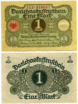 Германия 1 марка 1920 1 марта 1920, Веймарская республика Pick 58, Розенберг 64 бумага аUNC 7547-10-2