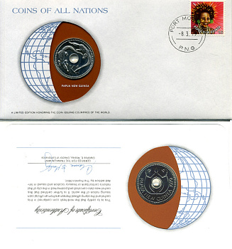 Папуа-Новая Гвинея 1 кина 1979 конверт с маркой первого дня гашения, Coins of Nations KM 6 медно-никель UNC 4294-18-3