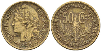 Французский Камерун 50 сантимов 1925 (а), монетный двор Париж KM 1 алюминиевая бронза 4164-1232