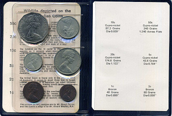Австралия годовой набор из 6 монет (1, 2, 5, 10, 20 и 50 центов) 1969 в оригинальном наборе монетного двора KM 62, 63, 64, 65, 66 и 68 UNC 4-3-2-23