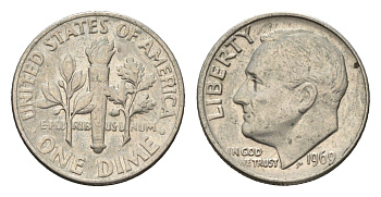 США 10 центов (дайм) 1969 Рузвельт KM 195a медь плакированная медно-никелем 4674-539