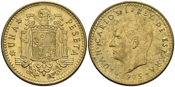 Испания 1 песета 1975 (77) Хуан Карлос I (1975-2014) KM 806 алюминиевая бронза 4604-212