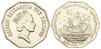 Белиз 1 доллар 2022 Екатерина II (1952-2022), корабли KM 99 никель латунь  UNC  M86-10