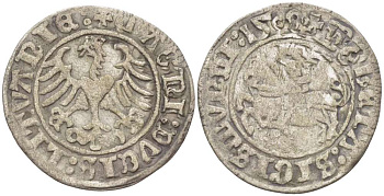 Польша 1/2 гроша (полугрош) 1508 Сигизмунд I Старый (1506-1548), вес 1,12 гр. серебро 1517-224